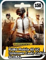 PUBG MOVILE 60 UC(unknown cash)codigo GLOBAL