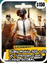 PUBG MOVILE 300+25 UC(unknown cash)codigo GLOBAL