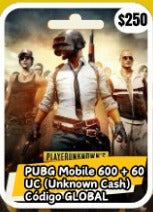 PUBG MOVILE 600+60 UC(unknown cash)codigo GLOBAL