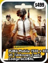 PUBG MOVILE 1500+300 UC(unknown cash)codigo GLOBAL