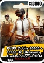 PUBG MOVILE 30000+10500 UC(unknown cash)codigo GLOBAL